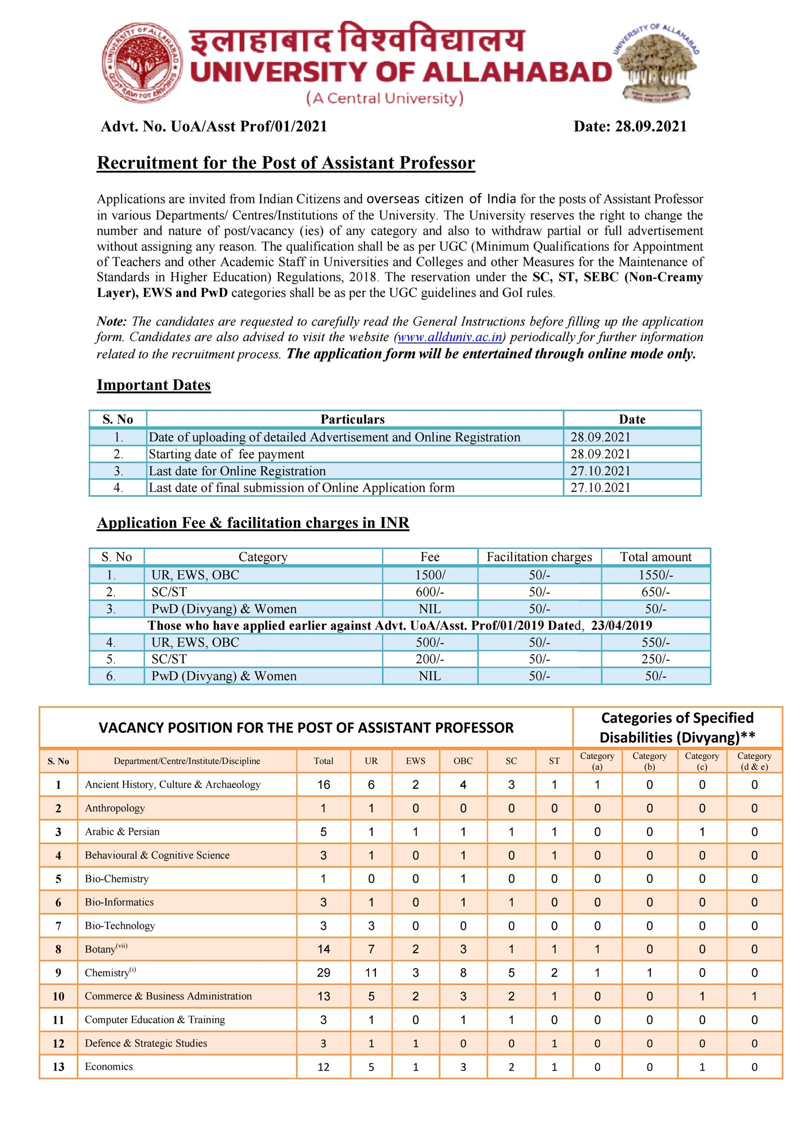 au assistant professor bharti 2021